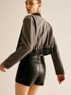 COMMENSE Outerwear|Jackets^Pinstripe Pocket Short Jacket Grey