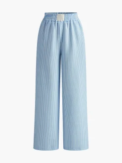 COMMENSE Bottoms^Pinstripe Wide-Leg Long Pants Blue
