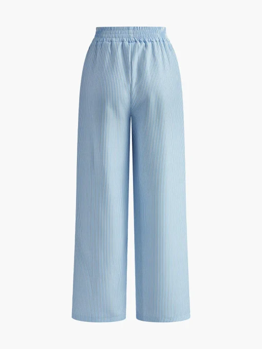 COMMENSE Bottoms^Pinstripe Wide-Leg Long Pants Blue
