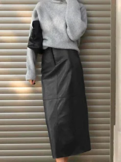 COMMENSE Skirts|Bottoms^Piping PU Leather A-Line Skirt Black