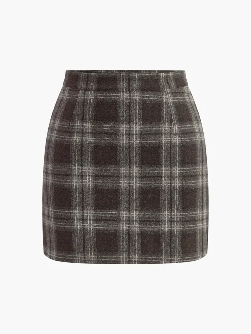 COMMENSE Skirts|Bottoms^Plaid Tweed Mini Skirt Khaki