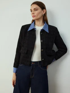 COMMENSE Outerwear|Jackets^Plaid-Collar Short Jacket Navy