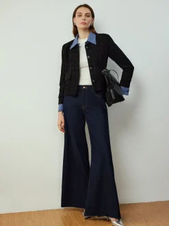 COMMENSE Outerwear|Jackets^Plaid-Collar Short Jacket Navy