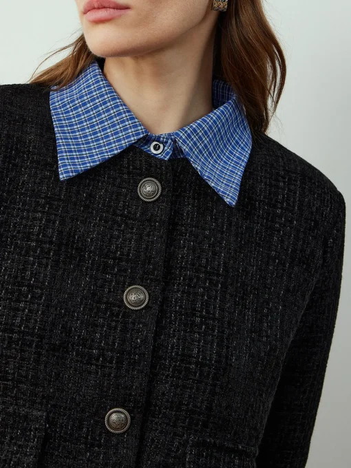 COMMENSE Outerwear|Jackets^Plaid-Collar Short Jacket Navy