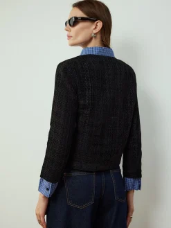 COMMENSE Outerwear|Jackets^Plaid-Collar Short Jacket Navy