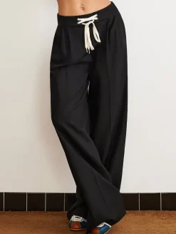 COMMENSE Pants|Bottoms^Plain Drawstring Wide-Leg Pants Black