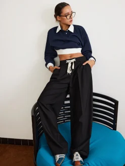 COMMENSE Pants|Bottoms^Plain Drawstring Wide-Leg Pants Black