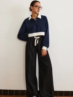 COMMENSE Pants|Bottoms^Plain Drawstring Wide-Leg Pants Black