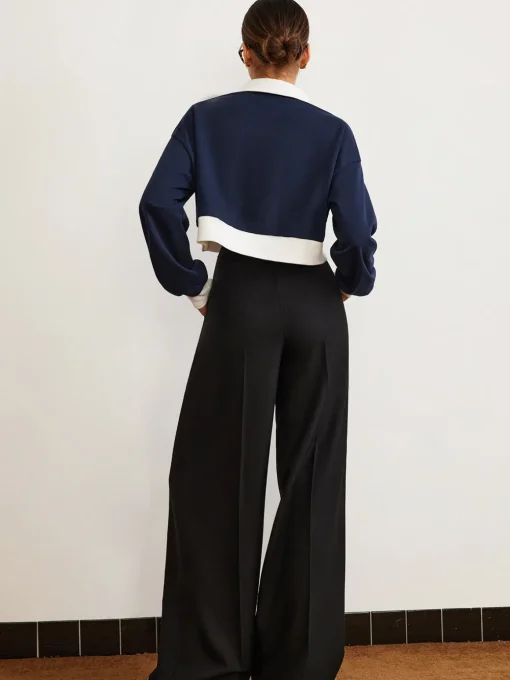 COMMENSE Pants|Bottoms^Plain Drawstring Wide-Leg Pants Black