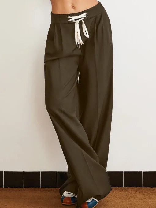 COMMENSE Pants|Bottoms^Plain Drawstring Wide-Leg Pants Black