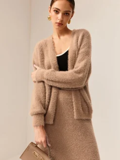 COMMENSE Sweater Tops|Sweaters & Cardigans^Plain Fuzzy Cozy Sweater Co-ords Camel