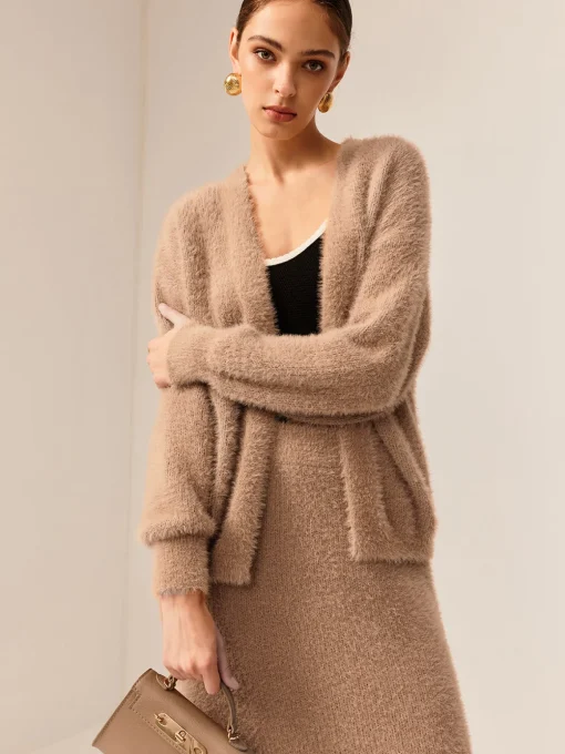 COMMENSE Sweater Tops|Sweaters & Cardigans^Plain Fuzzy Cozy Sweater Co-ords Camel