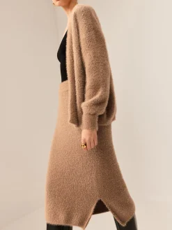 COMMENSE Sweater Tops|Sweaters & Cardigans^Plain Fuzzy Cozy Sweater Co-ords Camel