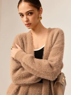 COMMENSE Sweater Tops|Sweaters & Cardigans^Plain Fuzzy Cozy Sweater Co-ords Camel