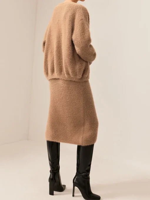 COMMENSE Sweater Tops|Sweaters & Cardigans^Plain Fuzzy Cozy Sweater Co-ords Camel