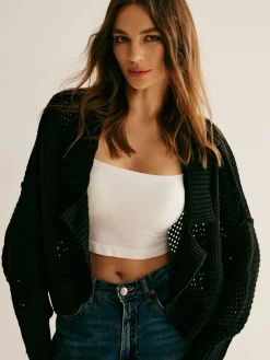 COMMENSE Cardigans|Sweaters & Cardigans^Plain Hollow Versatile Cardigan Black