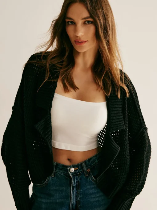 COMMENSE Cardigans|Sweaters & Cardigans^Plain Hollow Versatile Cardigan Black