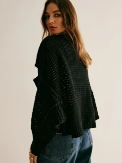 COMMENSE Cardigans|Sweaters & Cardigans^Plain Hollow Versatile Cardigan Black