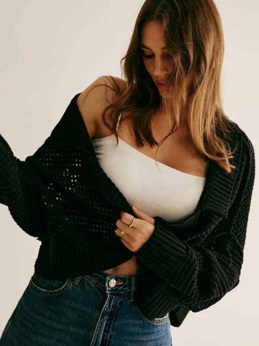 COMMENSE Cardigans|Sweaters & Cardigans^Plain Hollow Versatile Cardigan Black