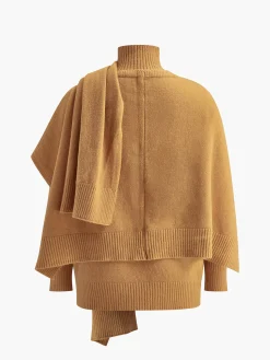 COMMENSE Knitwear|Tops^Plain Mock Neck Three-Piece Sweater Pants Set Khaki