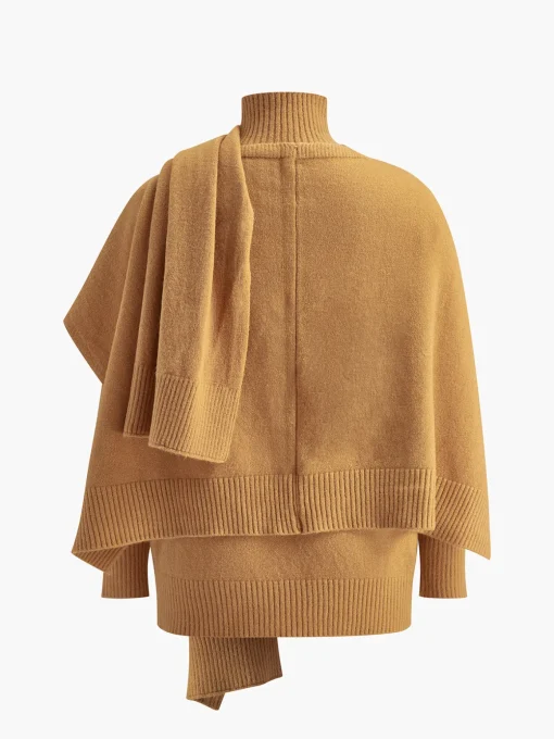 COMMENSE Knitwear|Tops^Plain Mock Neck Three-Piece Sweater Pants Set Khaki