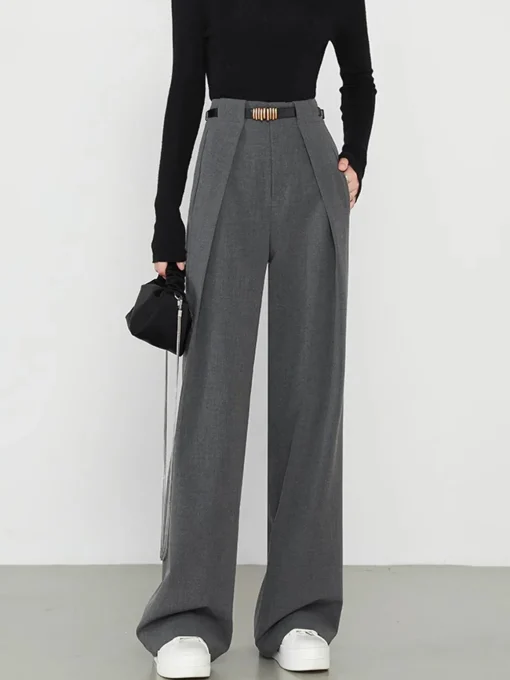 COMMENSE Pants|Bottoms^Plain Pockets Straight Pants Grey