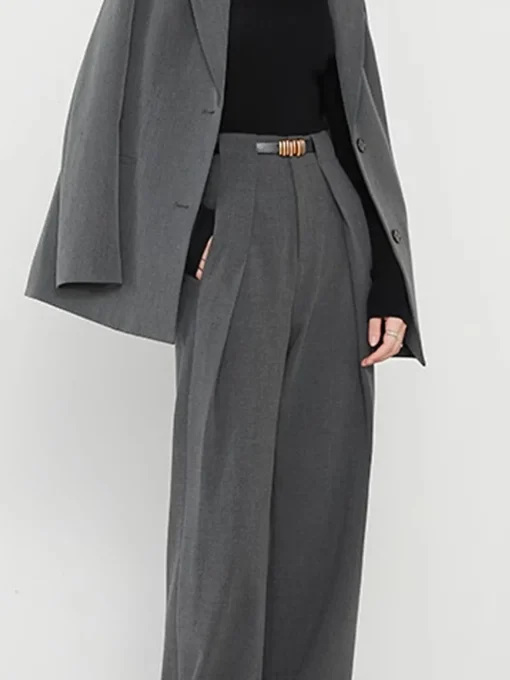 COMMENSE Pants|Bottoms^Plain Pockets Straight Pants Grey