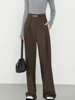 COMMENSE Pants|Bottoms^Plain Pockets Straight Pants Grey