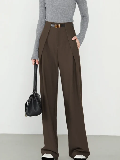 COMMENSE Pants|Bottoms^Plain Pockets Straight Pants Grey