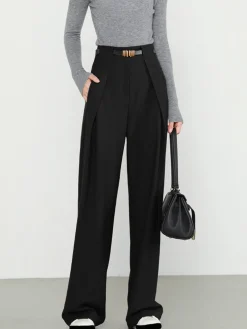 COMMENSE Pants|Bottoms^Plain Pockets Straight Pants Grey