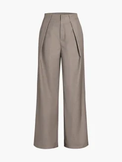 COMMENSE Pants|Bottoms^Plain Pockets Straight Pants Grey