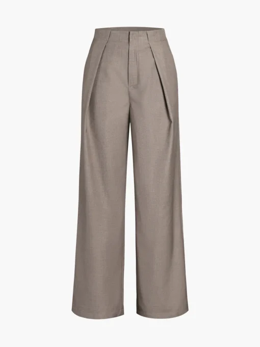 COMMENSE Pants|Bottoms^Plain Pockets Straight Pants Grey
