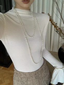 COMMENSE T-shirts|Tops^Plain Ruffle-Cuff Jersey Top White