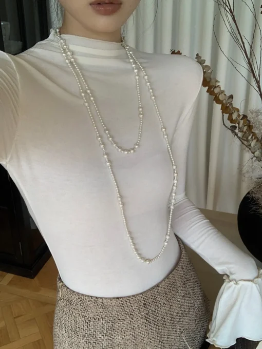COMMENSE T-shirts|Tops^Plain Ruffle-Cuff Jersey Top White