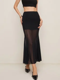 COMMENSE Skirts|Bottoms^Plain Sheer Elegant Skirt Black