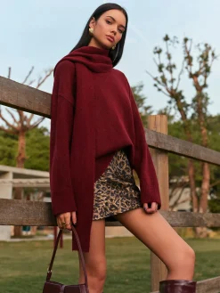 COMMENSE Knitwear|Tops^Plain Shift Sweater With Scarf Red