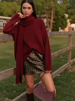COMMENSE Knitwear|Tops^Plain Shift Sweater With Scarf Red