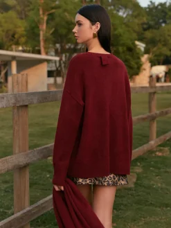 COMMENSE Knitwear|Tops^Plain Shift Sweater With Scarf Red
