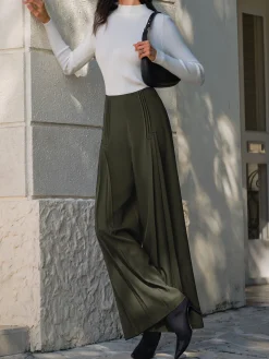 COMMENSE Pants|Bottoms^Pleated Design Wide-Leg Pants ArmyGreen
