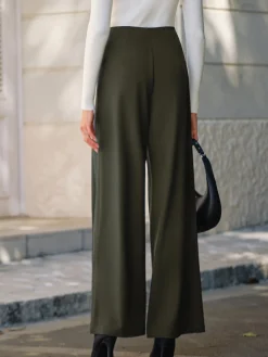 COMMENSE Pants|Bottoms^Pleated Design Wide-Leg Pants ArmyGreen