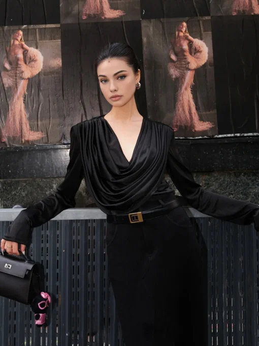 COMMENSE T-shirts|Tops^Pleated Drape Neck Shirt Black