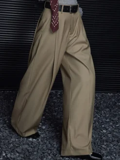 COMMENSE Pants|Bottoms^Pleated Draped Pants Without Belt Khaki
