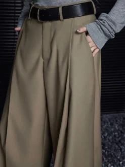 COMMENSE Pants|Bottoms^Pleated Draped Pants Without Belt Khaki