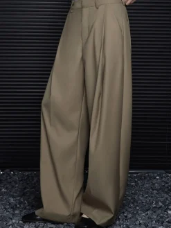 COMMENSE Pants|Bottoms^Pleated Draped Pants Without Belt Khaki