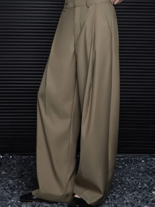 COMMENSE Pants|Bottoms^Pleated Draped Pants Without Belt Khaki