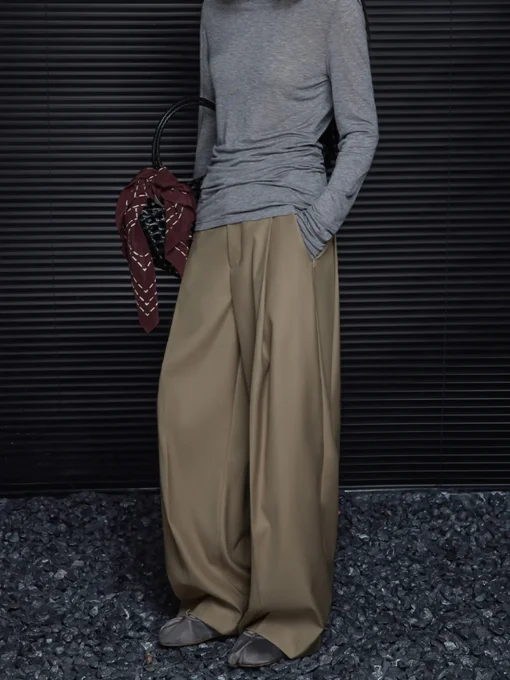 COMMENSE Pants|Bottoms^Pleated Draped Pants Without Belt Khaki