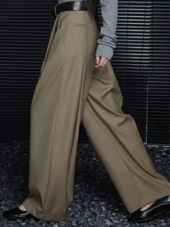 COMMENSE Pants|Bottoms^Pleated Draped Pants Without Belt Khaki