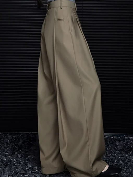 COMMENSE Pants|Bottoms^Pleated Draped Pants Without Belt Khaki