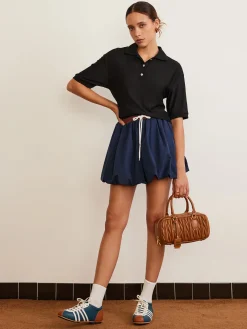 COMMENSE Skirts|Bottoms^Pleated Drawstring Bubble Mini Skirt Blue