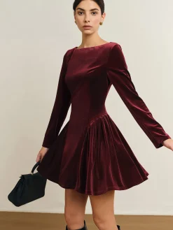 COMMENSE Casual Dresses|Work Dresses^Pleated Panel Velvet Dress Fuchsia